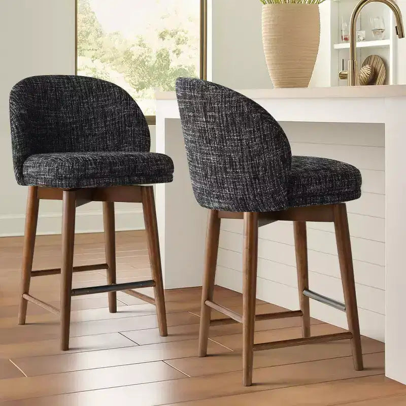 Lot de 2 tabourets de comptoir pivotants modernes avec assise rembourrée, chaises de bar ou d'îlot de cuisine pivotantes à 360° avec pieds en bois massif
