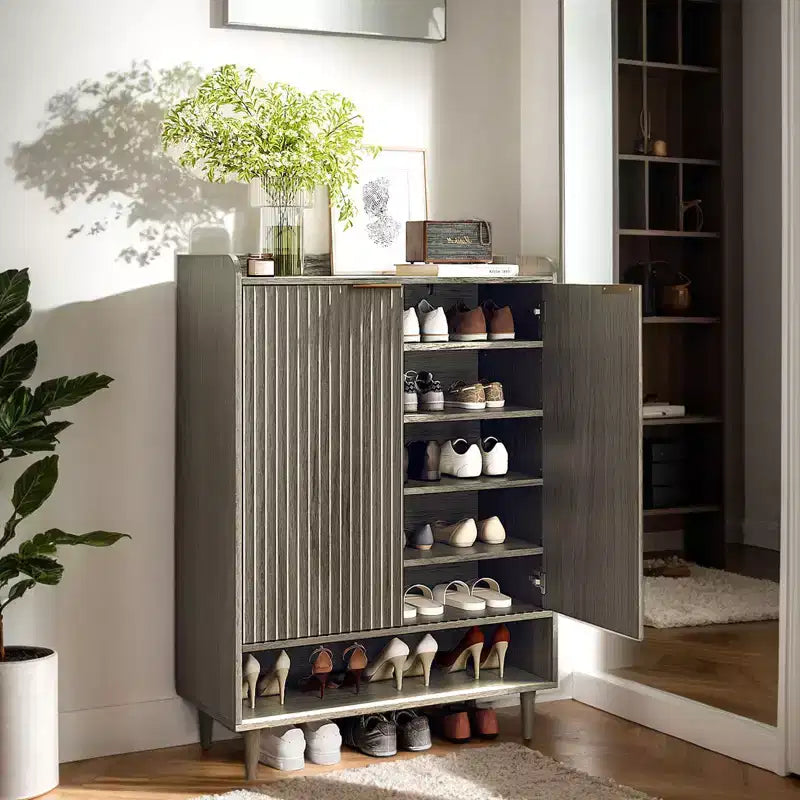 Karl Home 31.6 Inch 2 Door 1 Panel 1 Shelf Conical Leg Slatted Shoe Cabinet