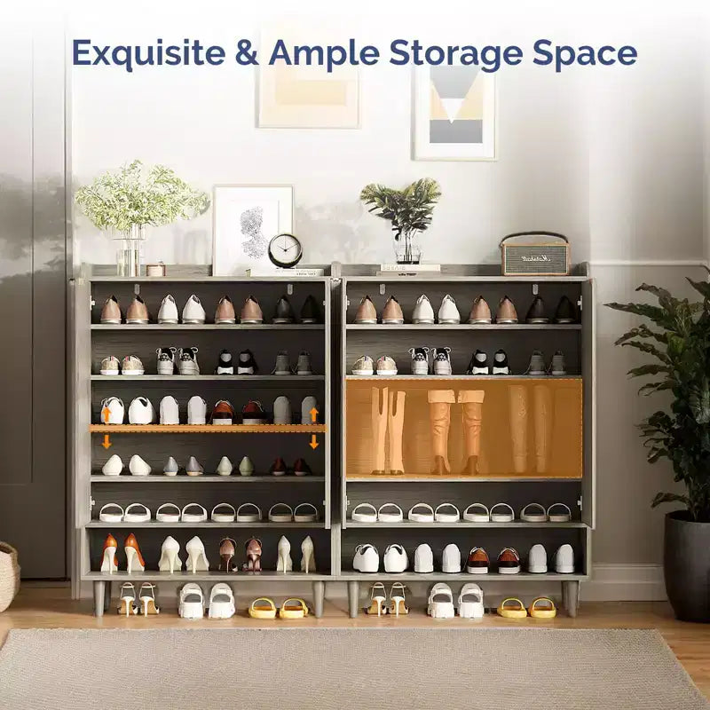 Meuble à chaussures Karl Home 2 portes, 1 panneau, 1 étagère, pieds coniques, 80 cm, à lattes