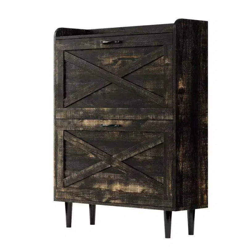 Meuble à chaussures porte de grange mélaminé embossé 31,6 pouces chêne noir