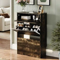Karl Home Hidden Shoe Cabinet With 3 Flip Drop-Down Door White &amp; Oak